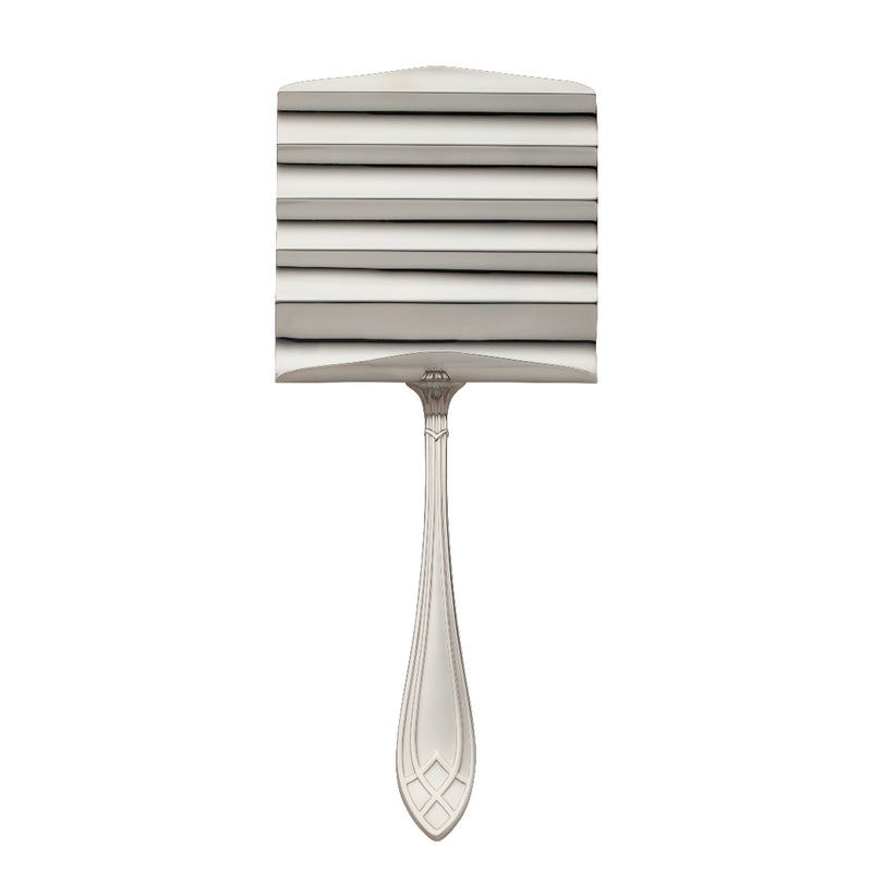 Silver-plated asparagus server with ridged flat head and elegant handle from the Arcade collection.