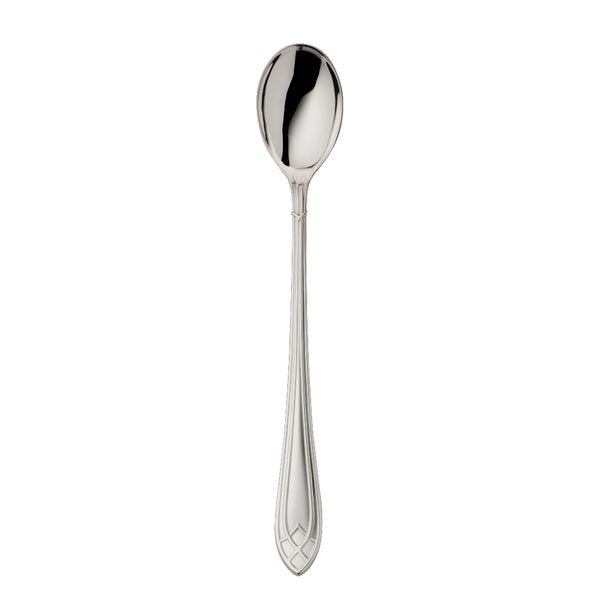 Long drink spoon with round bowl and elongated decorative handle from the Arcade collection by Robbe & Berking.