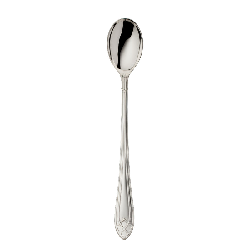 Long drink spoon with round bowl and elongated decorative handle from the Arcade collection by Robbe & Berking.