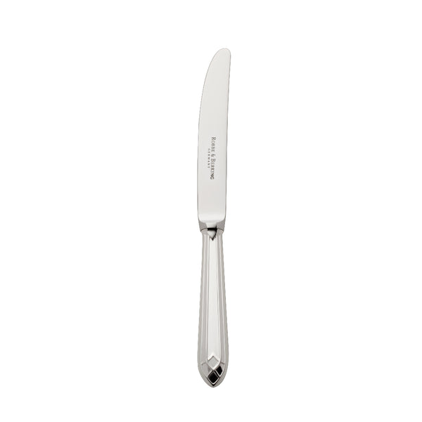 Arcade silver-plated cake and fruit knife by Robbe & Berking with slender blade and detailed handle.