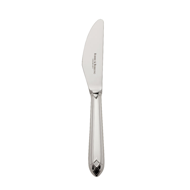 Arcade silver-plated butter spreader by Robbe & Berking with rounded blade and detailed handle.