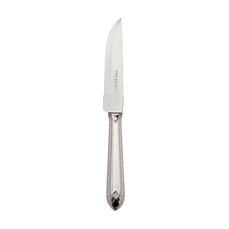 Arcade silver-plated steak knife by Robbe & Berking with tapered blade and detailed handle.