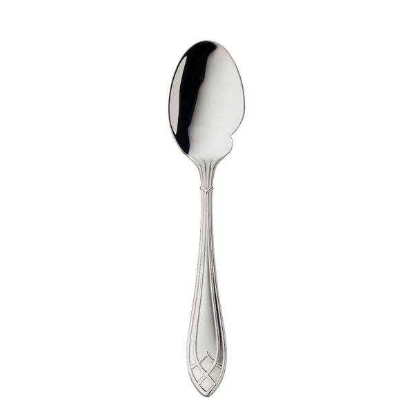 Arcade silver-plated gourmet spoon by Robbe & Berking with wide bowl and side notch.