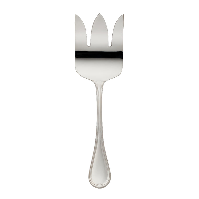 Silver-plated Classic-Faden fish serving fork with triple thread handle design by Robbe & Berking.