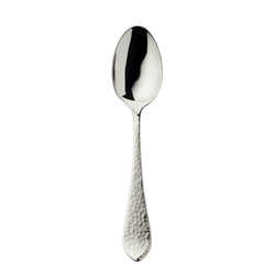 Robbe and Berking Martelé menu spoon in silver plate with hammered texture.