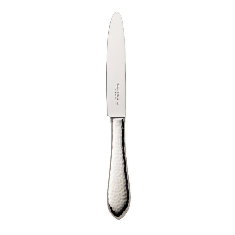 Robbe & Berking Martelé menu knife in silver plate with hammered texture.