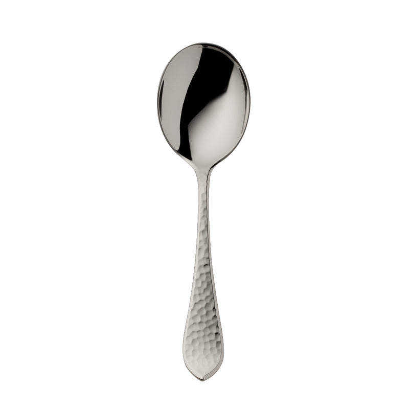 Robbe & Berking Martelé silver-plated cream spoon with hammered handle.