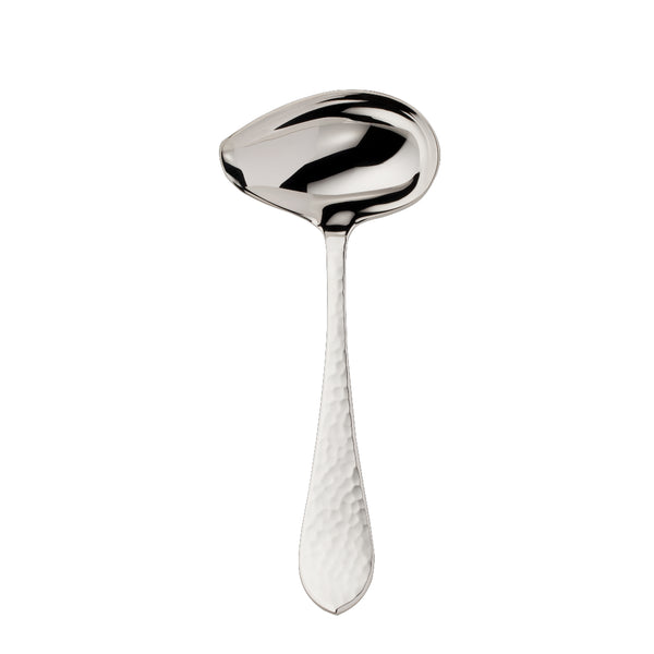 Martelé silver-plated sauce ladle by Robbe & Berking with hammered handle and rounded bowl.