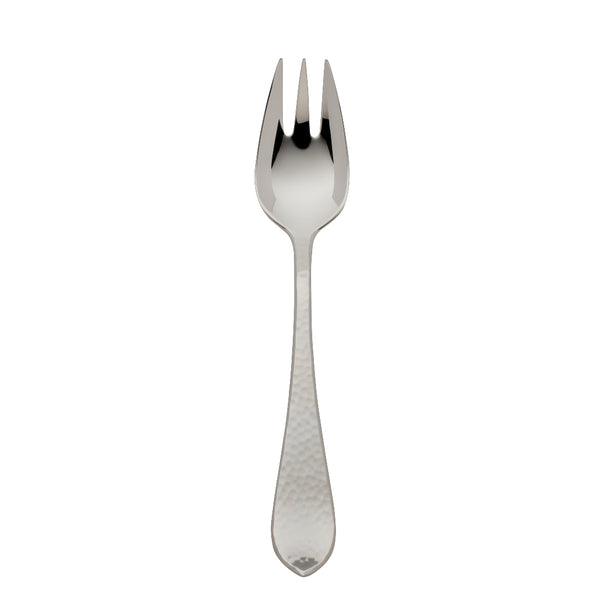 Martelé silver-plated vegetable fork with hammered handle and polished tines by Robbe & Berking.