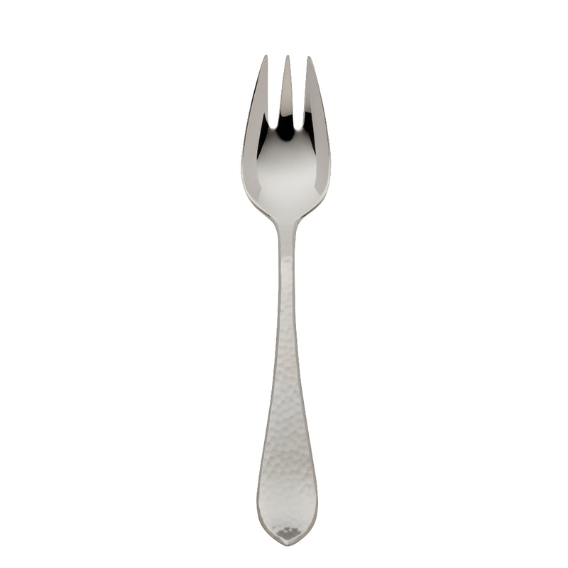 Martelé silver-plated vegetable fork with hammered handle and polished tines by Robbe & Berking.