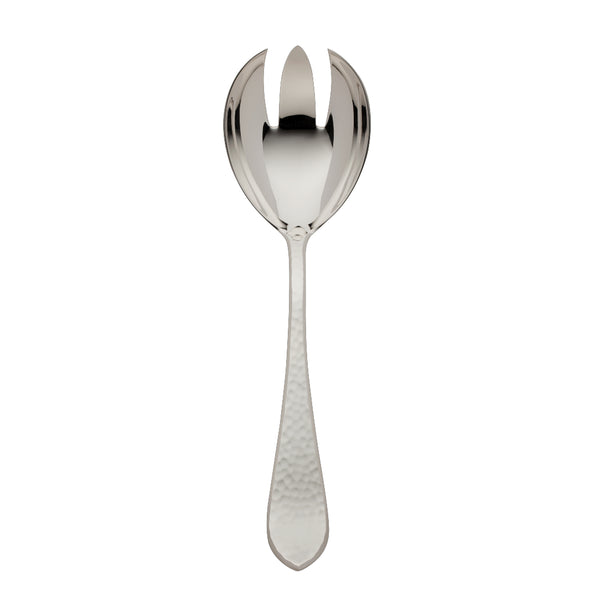 Martelé silver-plated large salad serving fork by Robbe & Berking with hammered handle and broad prongs.