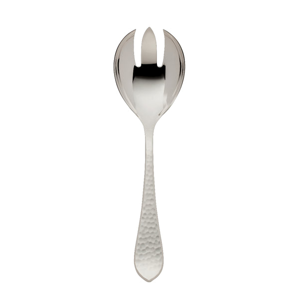 Martelé silver-plated salad serving fork by Robbe & Berking with hammered handle and wide tines.