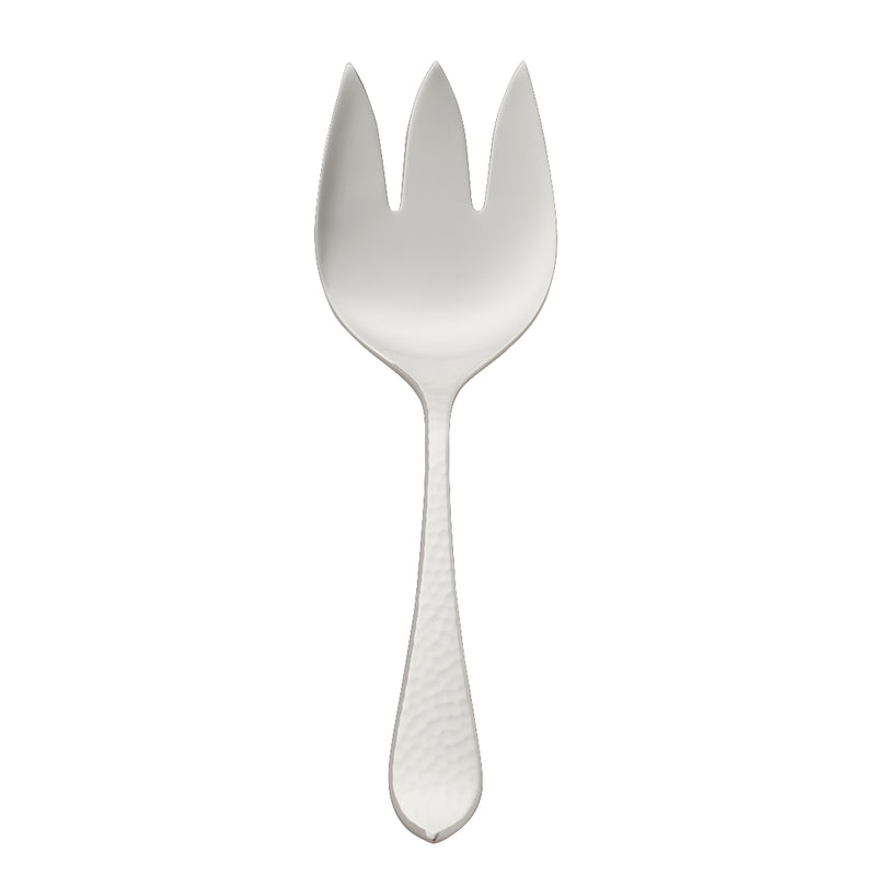 Robbe & Berking Martelé silver-plated fish serving fork, handcrafted with textured handle.
