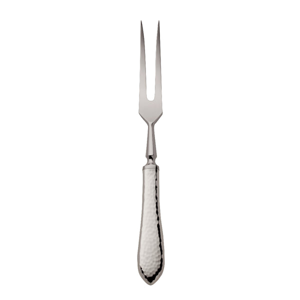 Robbe & Berking Martelé silver-plated carving fork with tapered prongs and hammered handle.