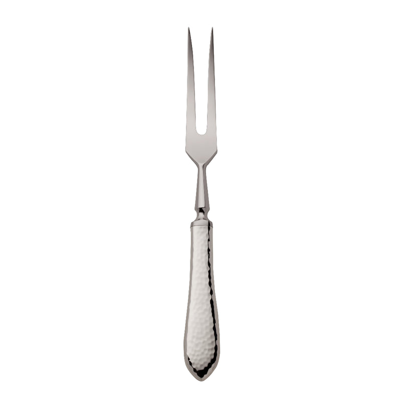 Robbe & Berking Martelé silver-plated carving fork with tapered prongs and hammered handle.
