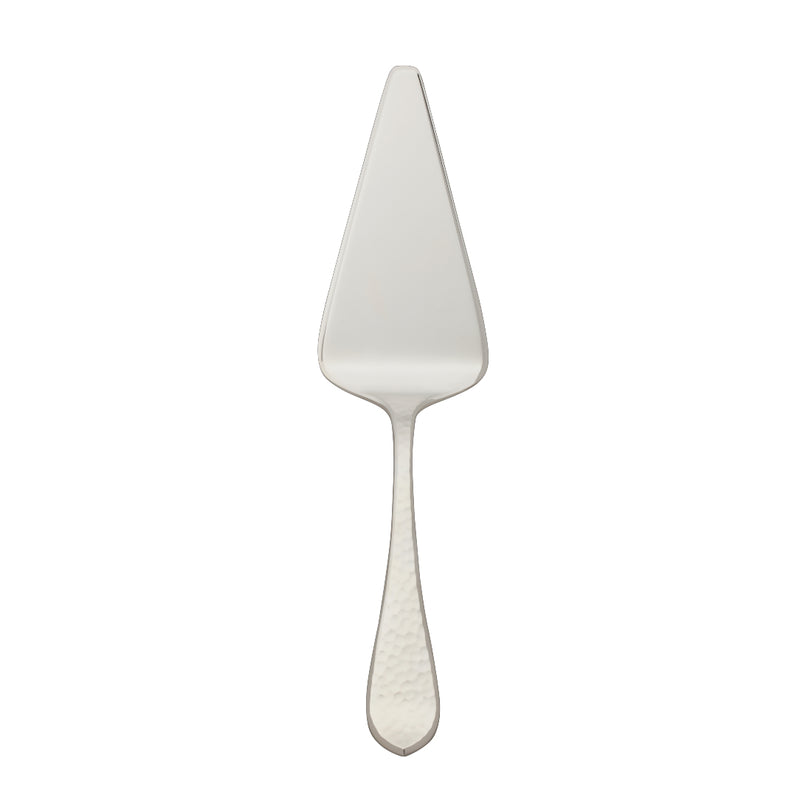 Martelé tart server in silver plate by Robbe & Berking, handcrafted with textured handle.