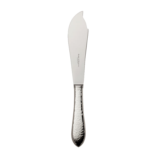 Martelé tart knife in silver plate by Robbe & Berking, handcrafted with textured handle.