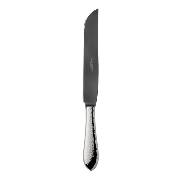Robbe & Berking Martelé Frozen Black carving knife with matte blade and hammered silver handle.