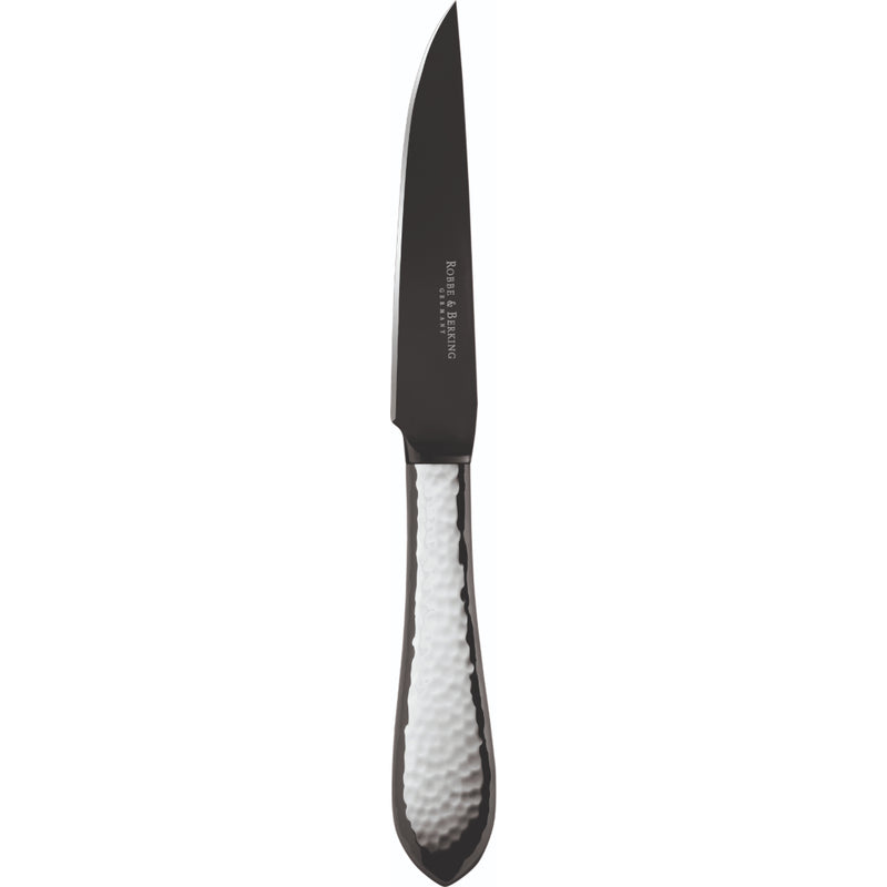 Robbe & Berking Martelé Frozen Black steak knife with matte blade and hammered silver handle.
