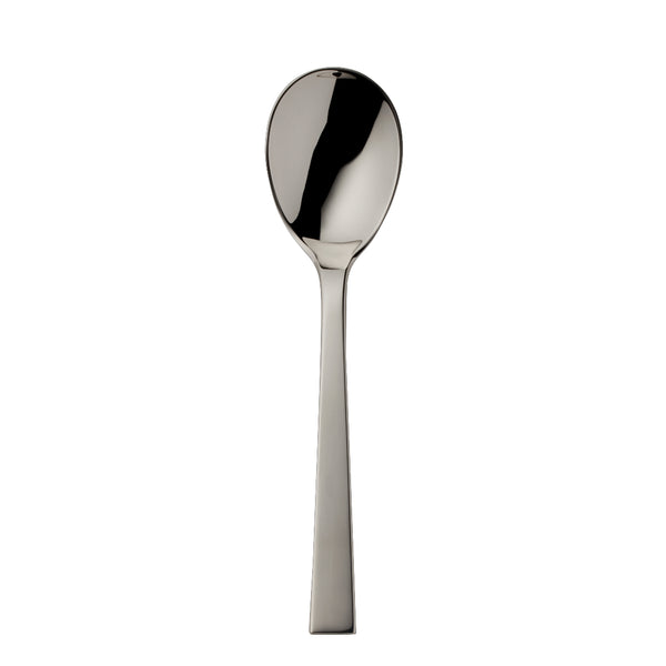 Riva cream spoon with rounded bowl and squared polished handle.