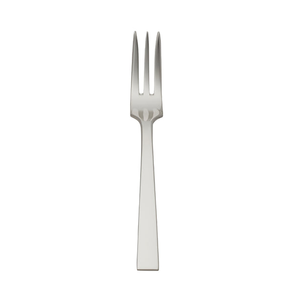 Riva cake fork with three slender tines and squared polished handle.