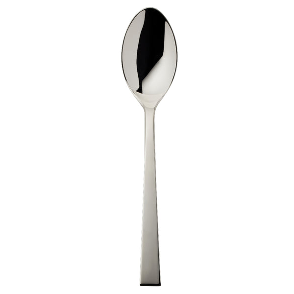 Riva large serving spoon with oval polished bowl and sleek squared handle.