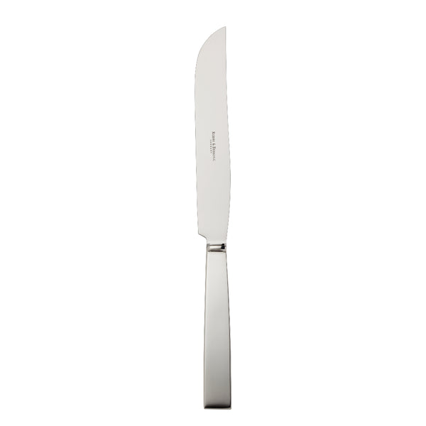 Riva carving knife with curved blade and polished squared handle.
