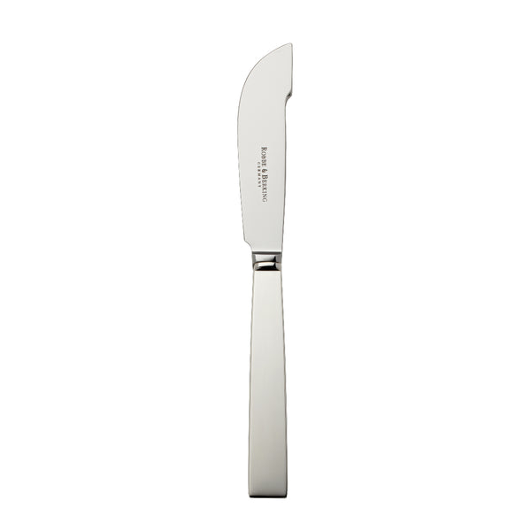 Riva cheese knife with broad curved blade and squared handle.