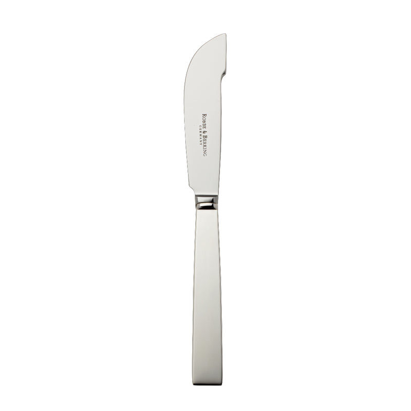 Riva cheese knife with broad curved blade and squared handle.