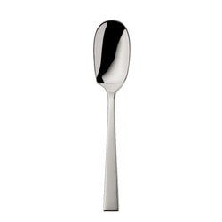 Riva gourmet spoon with silver-plated squared handle and broad bowl.