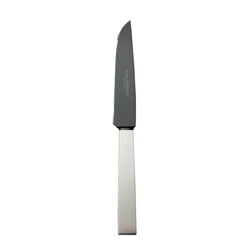 Riva Frozen Black steak knife with DLC-coated blade and silver-plated squared handle.
