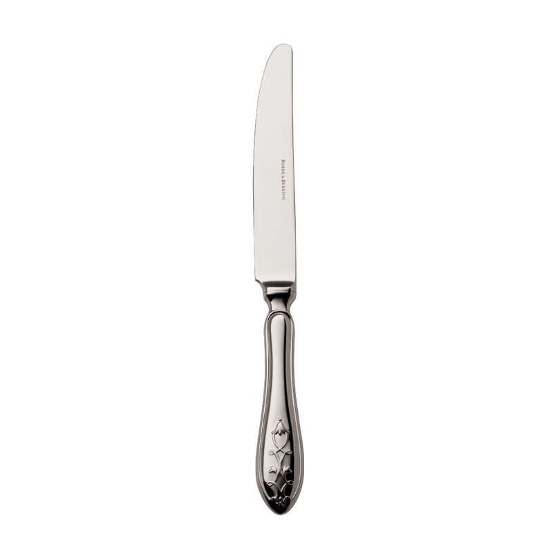 Jardin menu knife by Robbe & Berking in stainless steel with polished finish and floral lily-shaped handle for elegant dining.