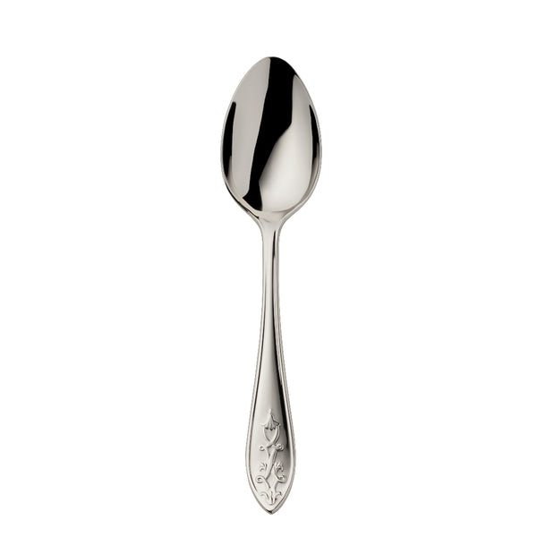 Jardin dessert spoon by Robbe & Berking in polished stainless steel with floral handle.