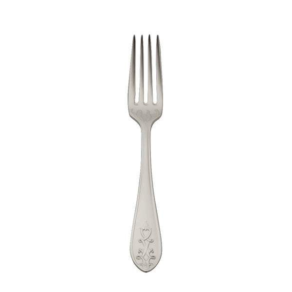 Jardin dessert fork by Robbe & Berking in polished stainless steel with floral handle.