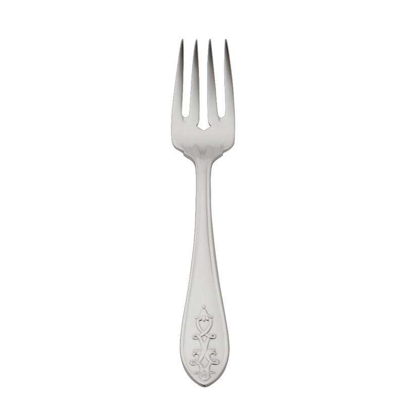 Jardin fish fork by Robbe & Berking in polished stainless steel with floral handle, elegant cutlery for refined fish dining.