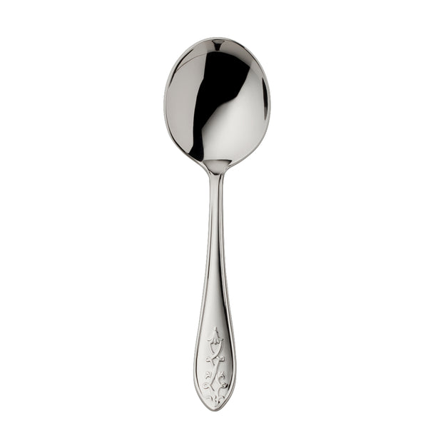 Jardin cream spoon stainless steel with floral motif handle and deep rounded bowl by Robbe & Berking.