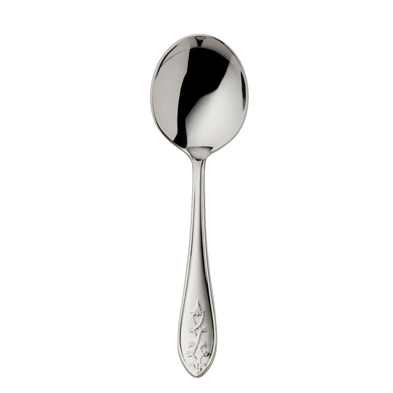 Jardin cream spoon stainless steel with floral motif handle and deep rounded bowl by Robbe & Berking.