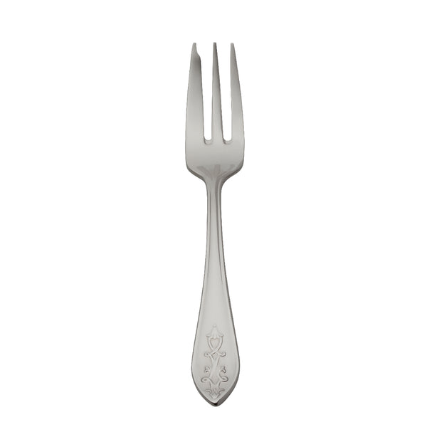 Robbe & Berking Jardin stainless steel cake fork with lily-shaped handle and floral motif, elegant cutlery for desserts.