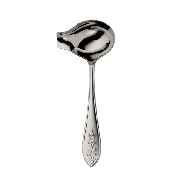 Jardin stainless steel sauce ladle with deep bowl and floral engraved handle by Robbe & Berking.