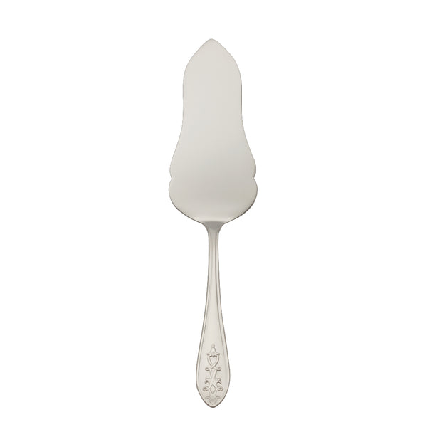Jardin tart server stainless steel by Robbe & Berking with wide flat blade and floral handle motif.