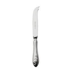 Luxury Jardin cheese knife 20 cm in polished stainless steel with curved blade, two-prong tip, and floral motif handle by Robbe & Berking.