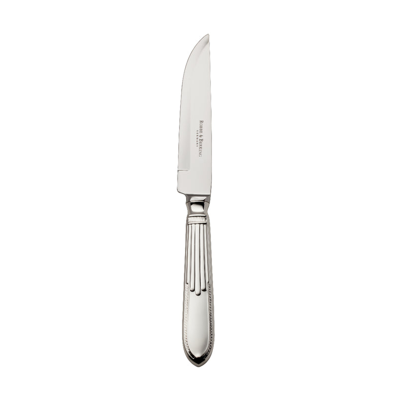 Belvedere silver plated steak knife by Robbe & Berking with sharp blade and elegant sculpted handle.
