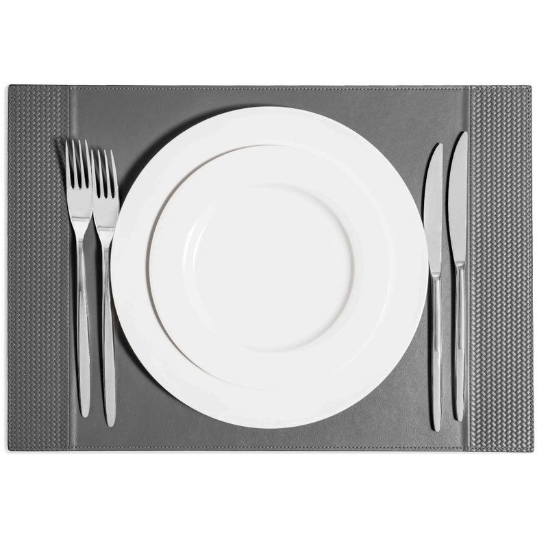Rectangular Leather Placemat with Woven Side Bands in Dark Grey by Pinetti