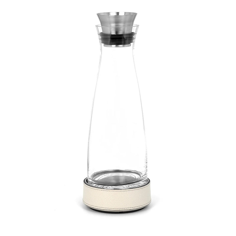 Carafe with Thermal Base in Cream Grained Leather by Pinetti