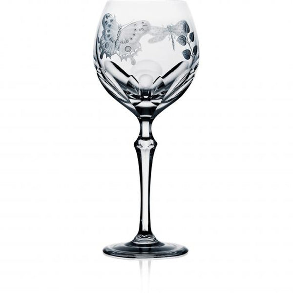 Luxury Water Glass in Clear Crystal with Butterfly and Leaf Engraving – Springtime by Varga Crystal
