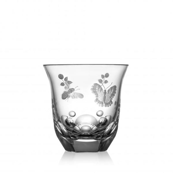 Luxury Curved Tumbler in Clear Crystal with Butterfly and Bee Engraving – Springtime by Varga Crystal