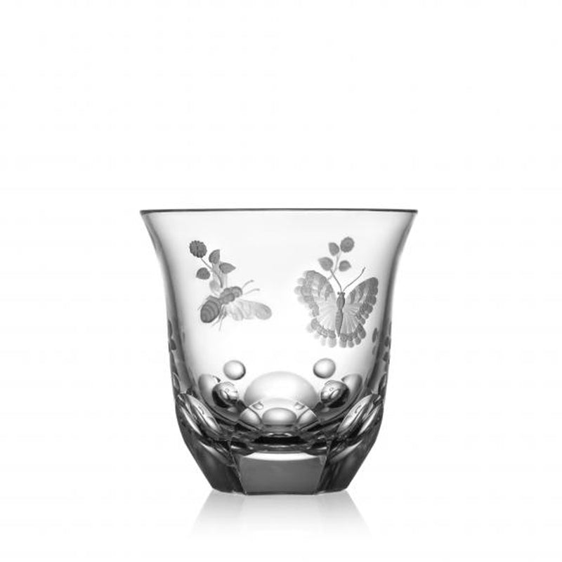 Luxury Curved Tumbler in Clear Crystal with Butterfly and Bee Engraving – Springtime by Varga Crystal