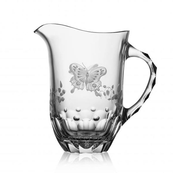 Luxury Water Pitcher in Clear Crystal with Butterfly and Leaf Engraving – Springtime by Varga Crystal