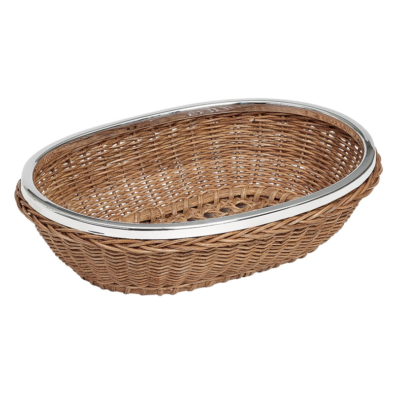 Oval Wicker Bread Basket with Silver Border by Sonja Quandt in Light Brown