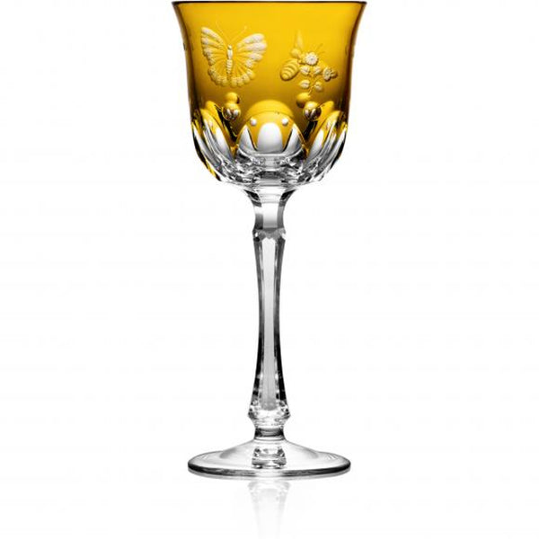 Luxury Water Glass in Amber Crystal with Butterfly and Leaf Engraving – Springtime by Varga Crystal